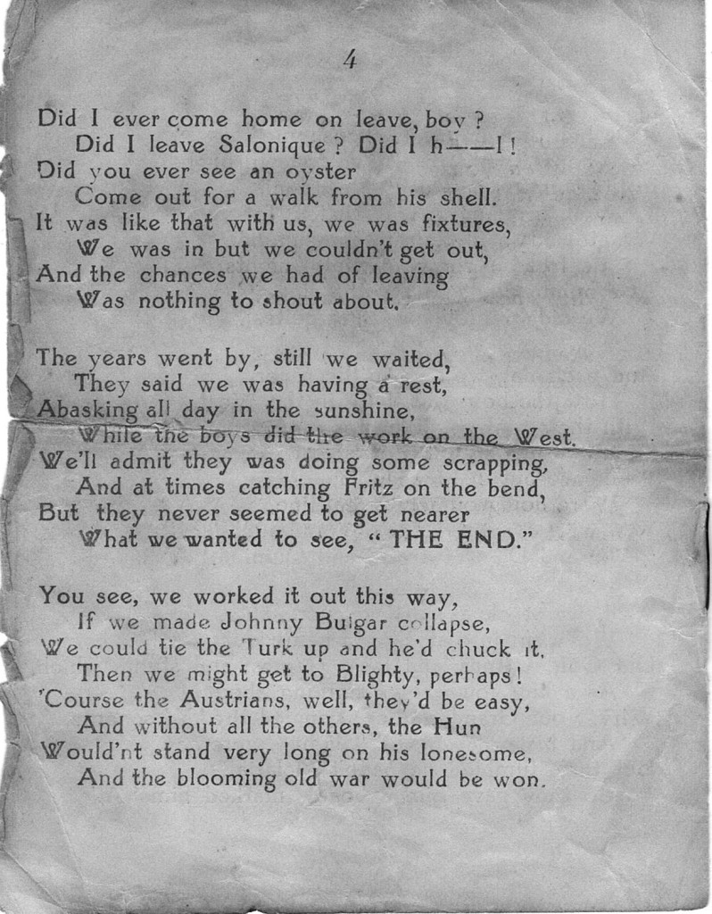 Humorous Musical Monologue - "Who Won The War, And Why!!" Salonika, 1918. From the collection of Kelvin Dakin.